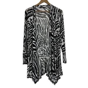 P. Luca Milano Lightweight Cardigan Womens L Black White Zebra Sheer Asymmetric